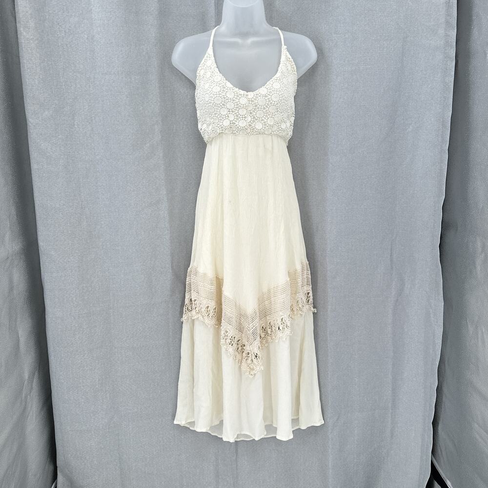 Indie Fairycore Crochet‎ Midi Dress Size Small Cream Cottagecore Dainty *